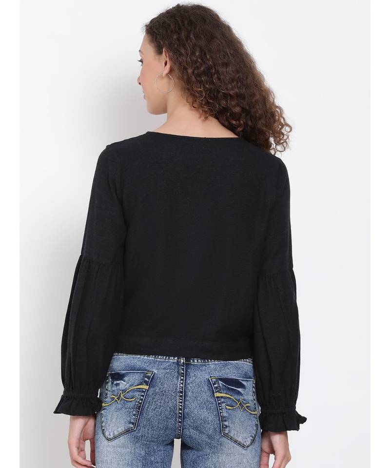 plain Black Polyester   Top