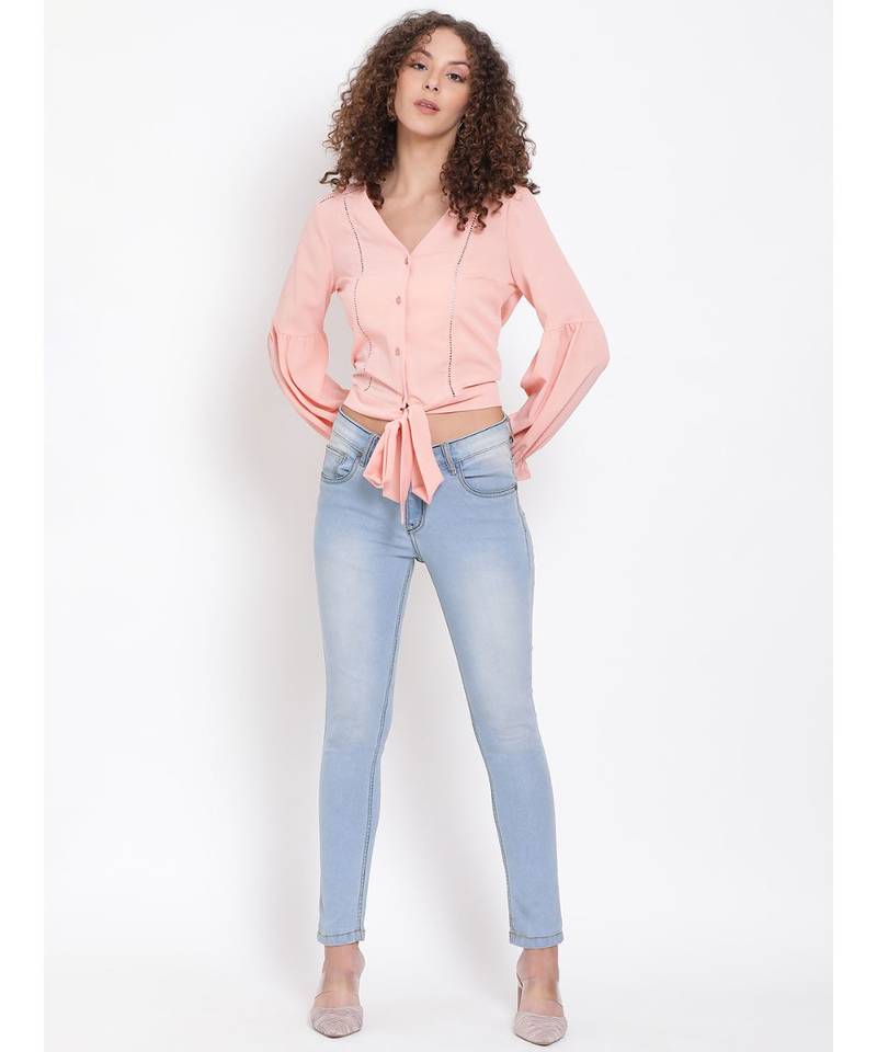 plain Peach Polyester   Top