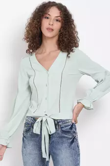 plain Green Polyester   Top