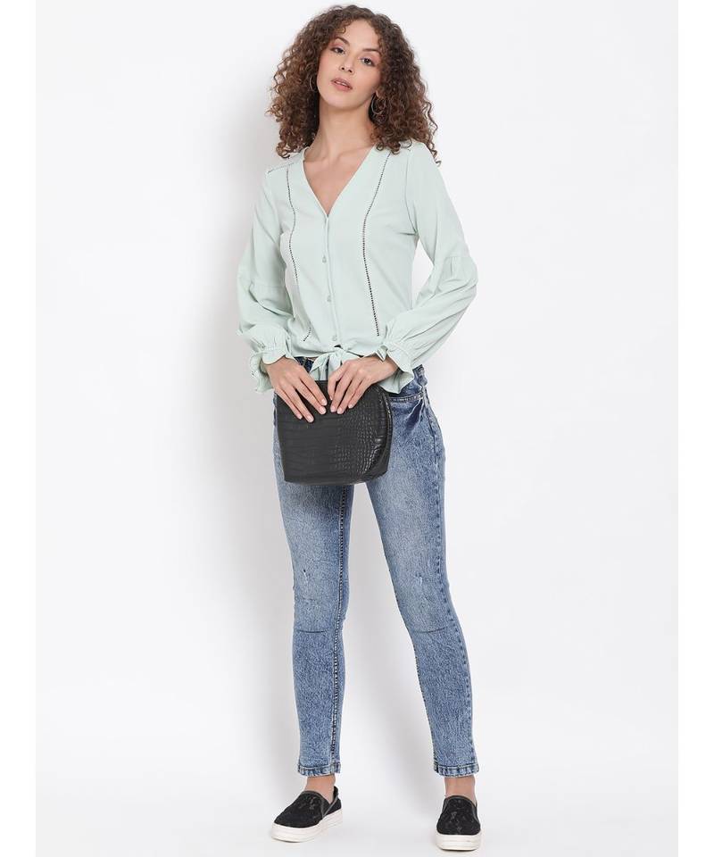 plain Green Polyester   Top