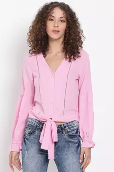 plain Pink Polyester   Top
