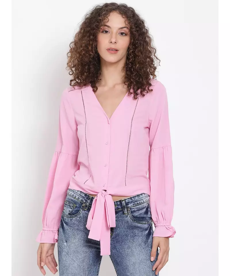 plain Pink Polyester   Top
