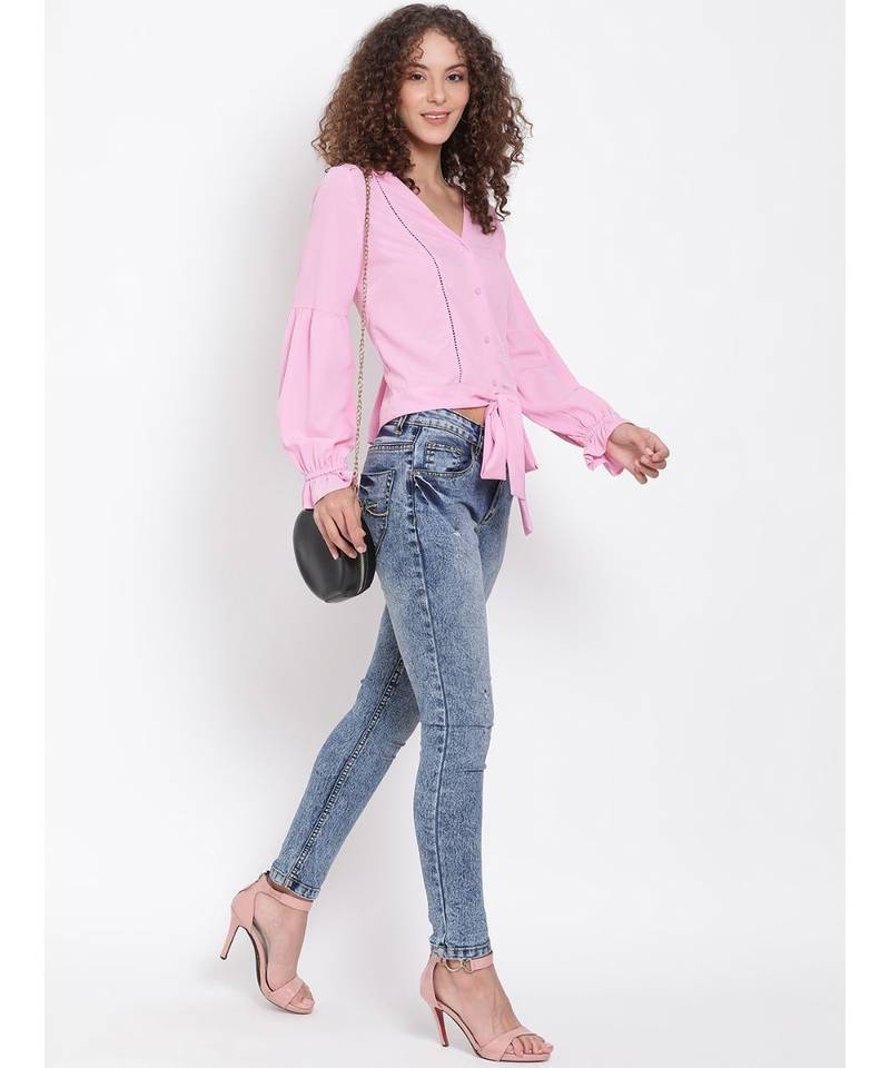 plain Pink Polyester   Top