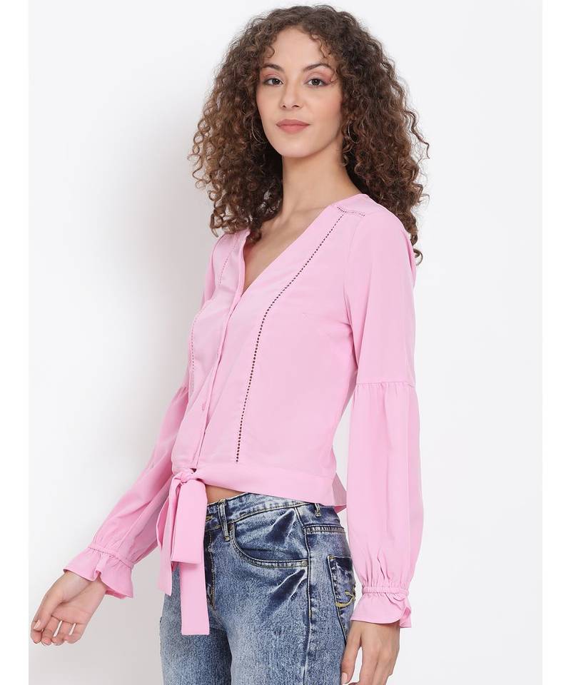 plain Pink Polyester   Top