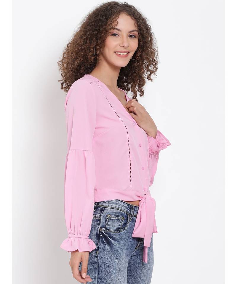 plain Pink Polyester   Top