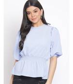 plain Blue Polyester   Top