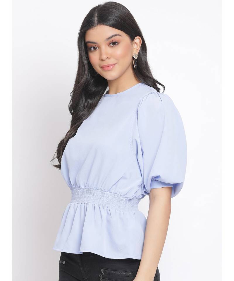 plain Blue Polyester   Top