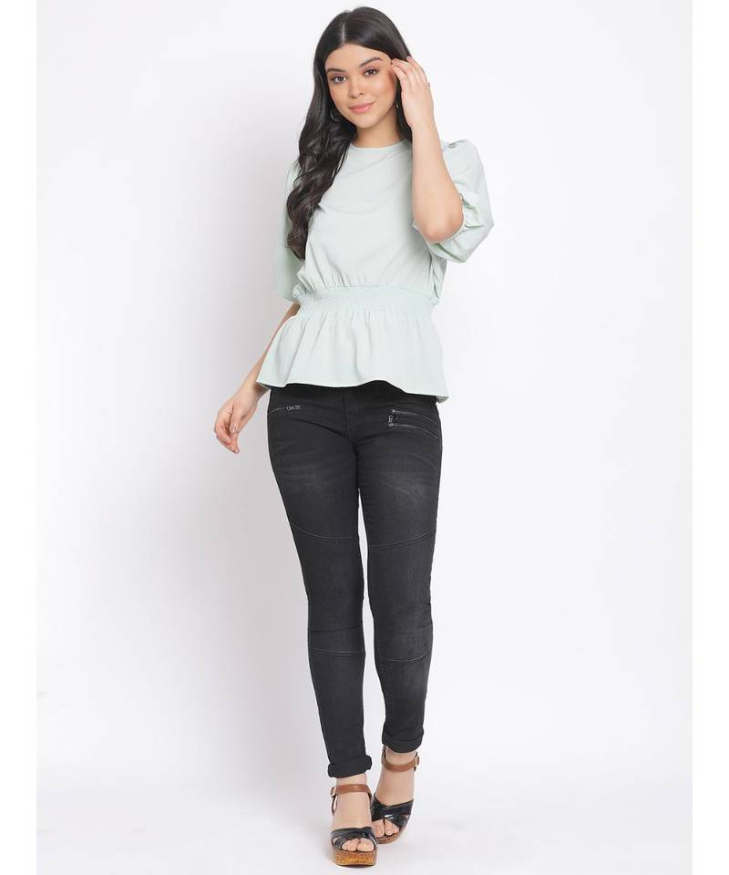 plain Green Polyester   Top