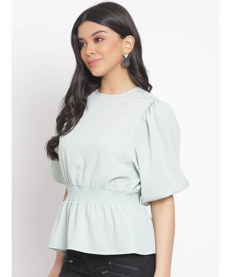 plain Green Polyester   Top