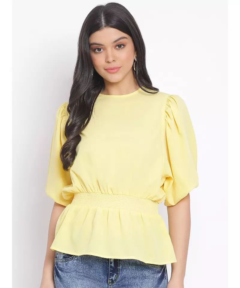 plain Yellow Polyester   Top