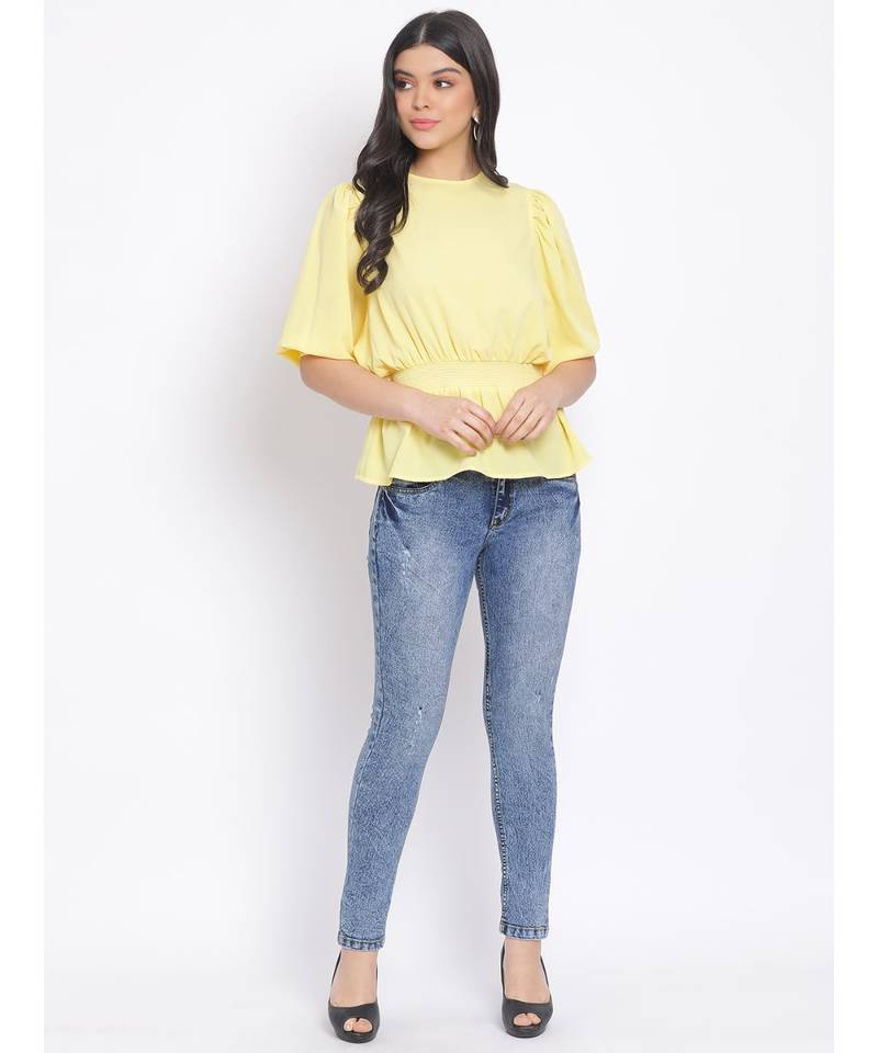 plain Yellow Polyester   Top