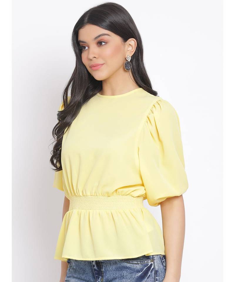 plain Yellow Polyester   Top