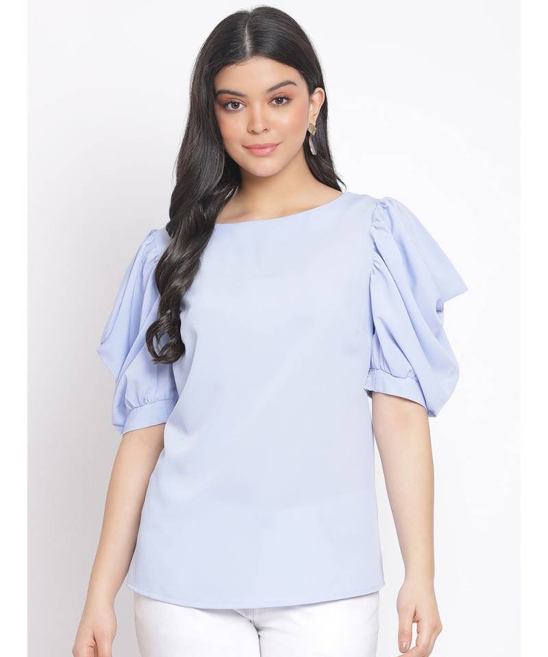 plain Blue Polyester   Top