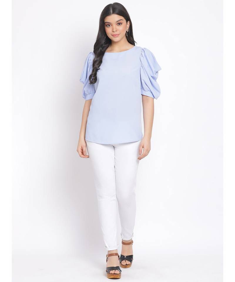 plain Blue Polyester   Top