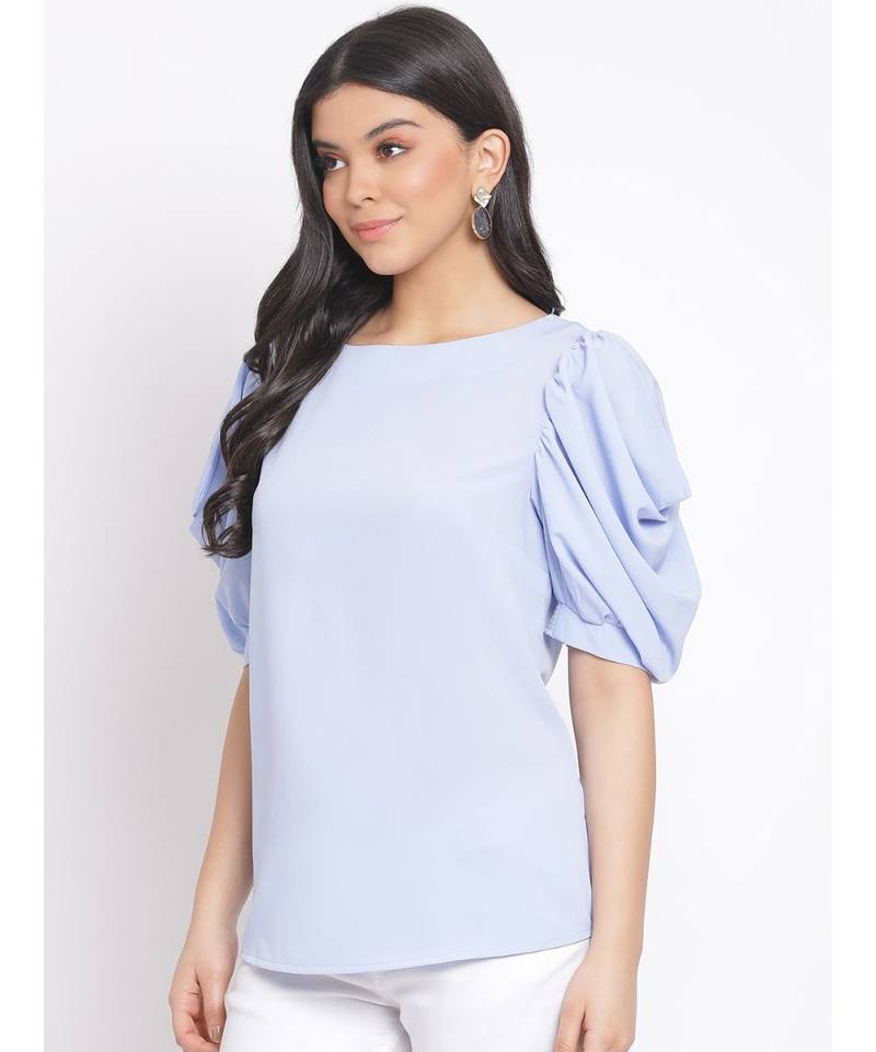plain Blue Polyester   Top