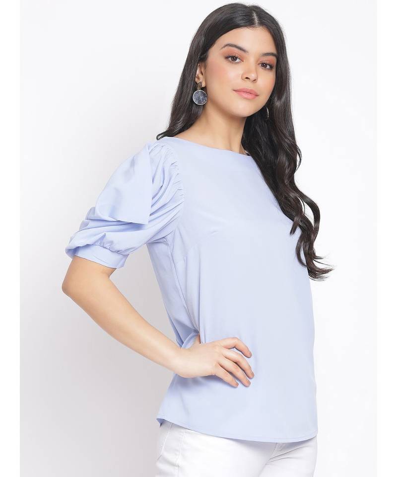 plain Blue Polyester   Top