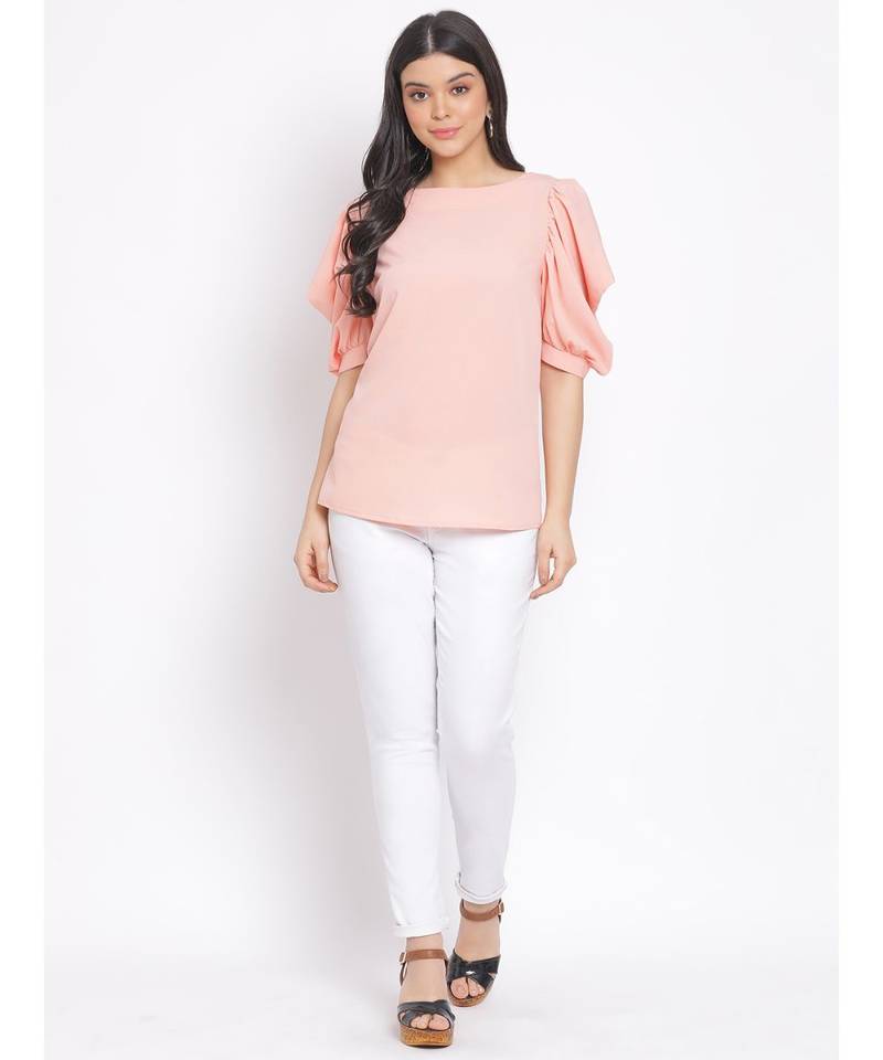 plain Peach Polyester   Top
