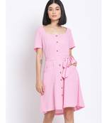plain Pink Polyester   Dress