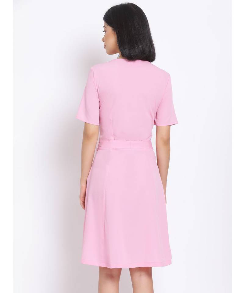 plain Pink Polyester   Dress