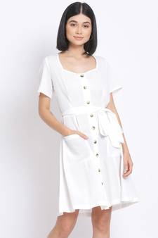 plain White Polyester   Dress