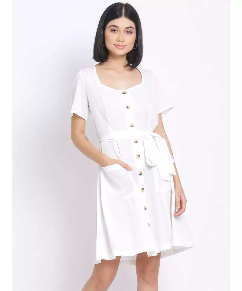 plain White Polyester   Dress