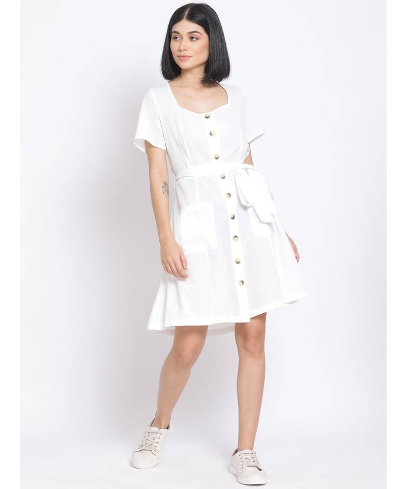plain White Polyester   Dress