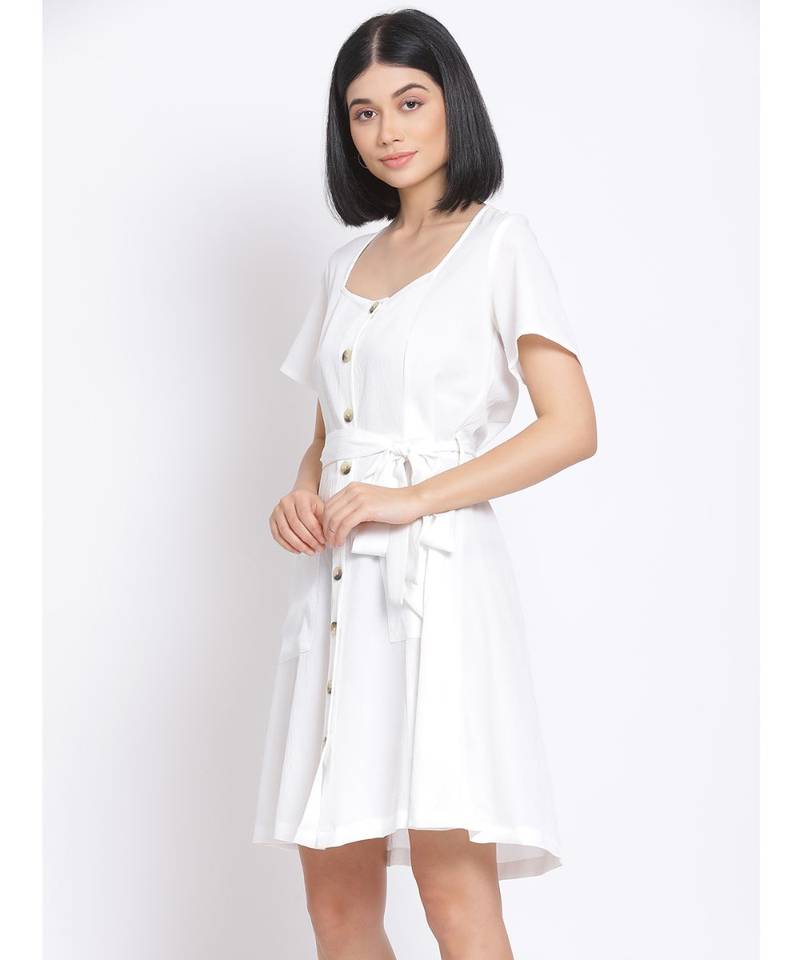 plain White Polyester   Dress