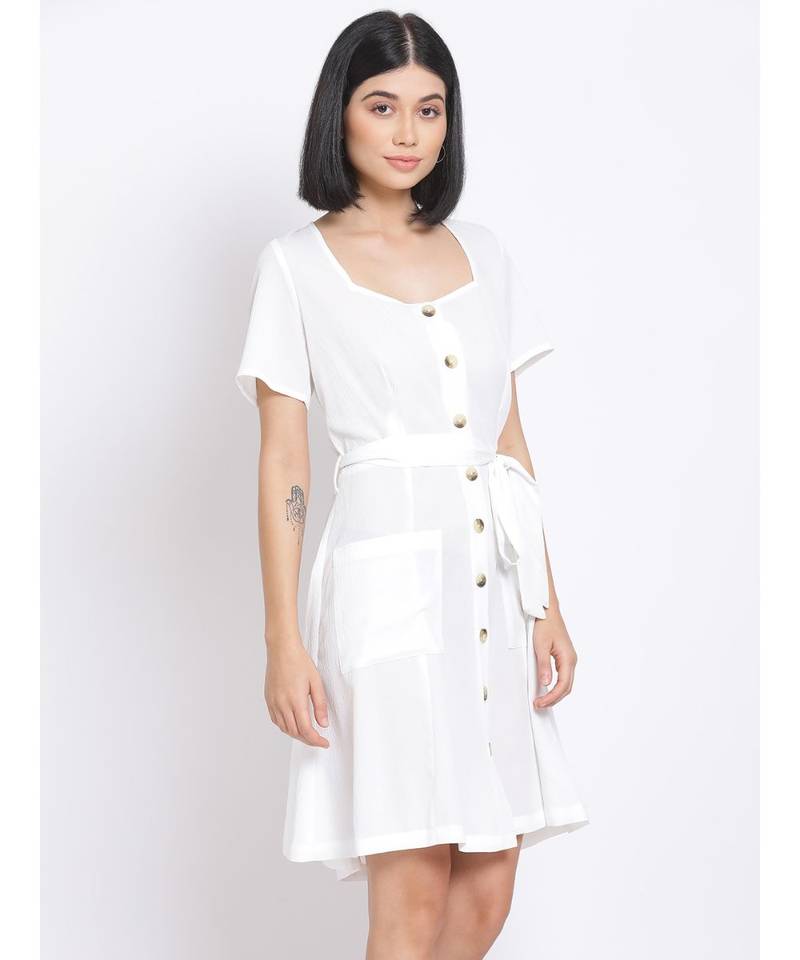 plain White Polyester   Dress