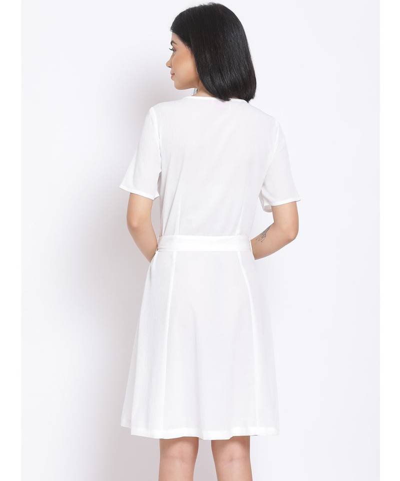 plain White Polyester   Dress