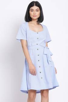 plain Blue Polyester   Dress