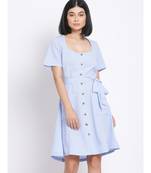 plain Blue Polyester   Dress