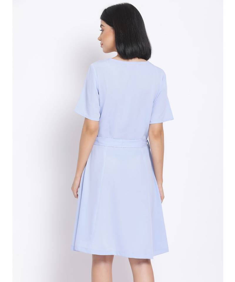 plain Blue Polyester   Dress