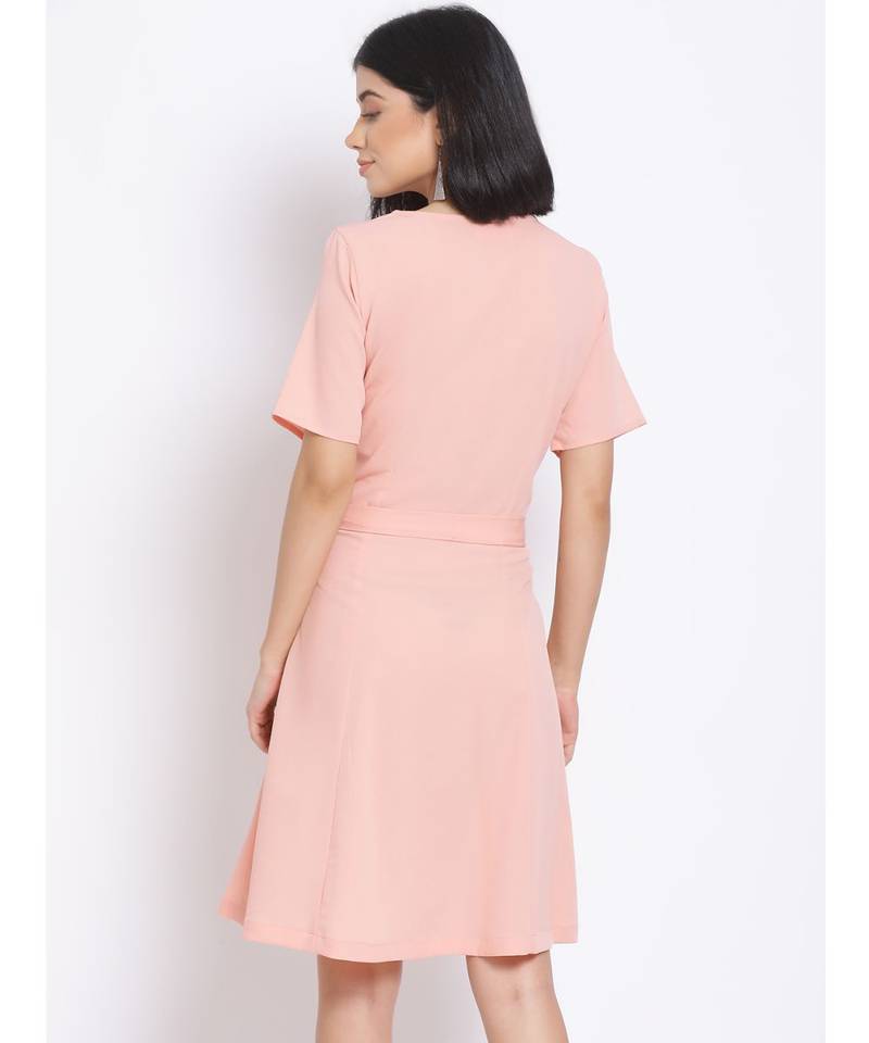 plain Peach Polyester   Dress