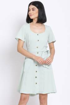 plain Green Polyester   Dress