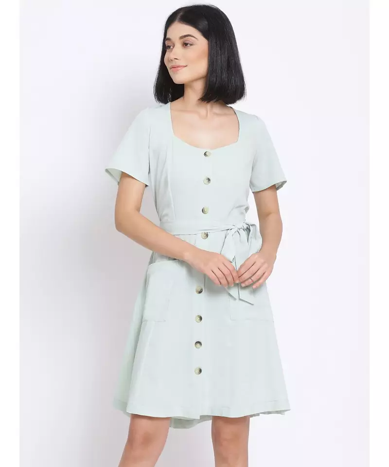 plain Green Polyester   Dress