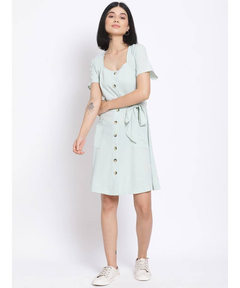 plain Green Polyester   Dress
