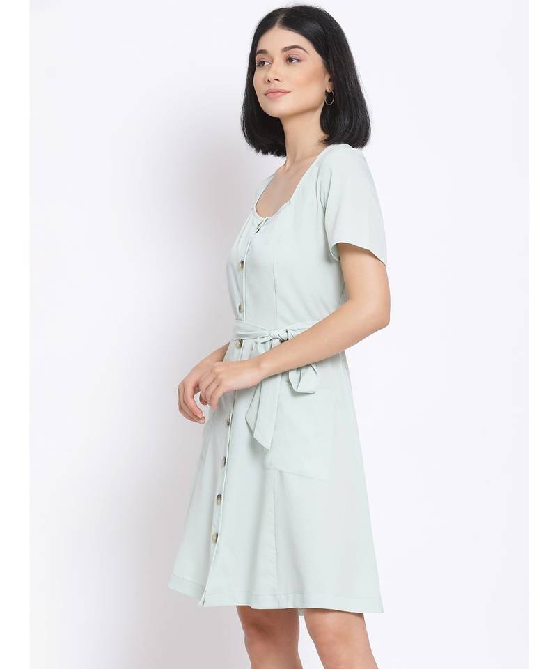 plain Green Polyester   Dress