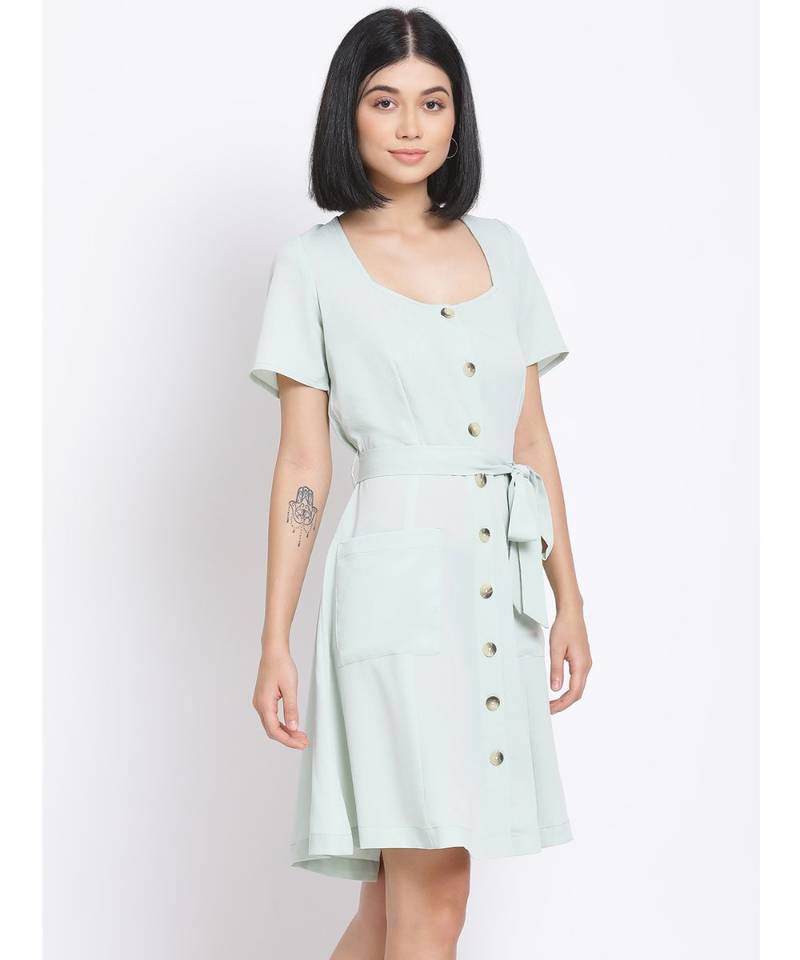 plain Green Polyester   Dress