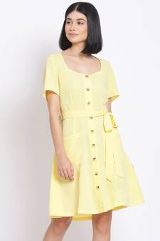 plain Yellow Polyester   Dress