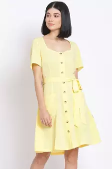 plain Yellow Polyester   Dress