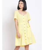 plain Yellow Polyester   Dress