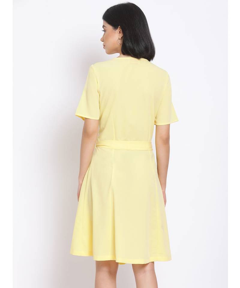 plain Yellow Polyester   Dress