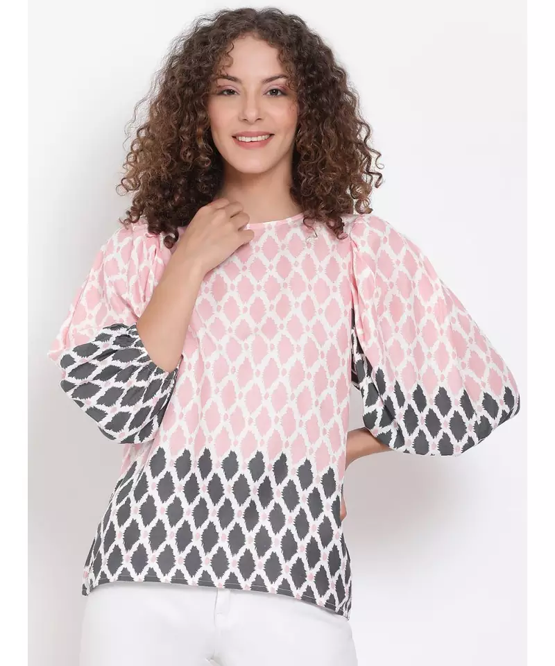 printed Pink Viscose   Top