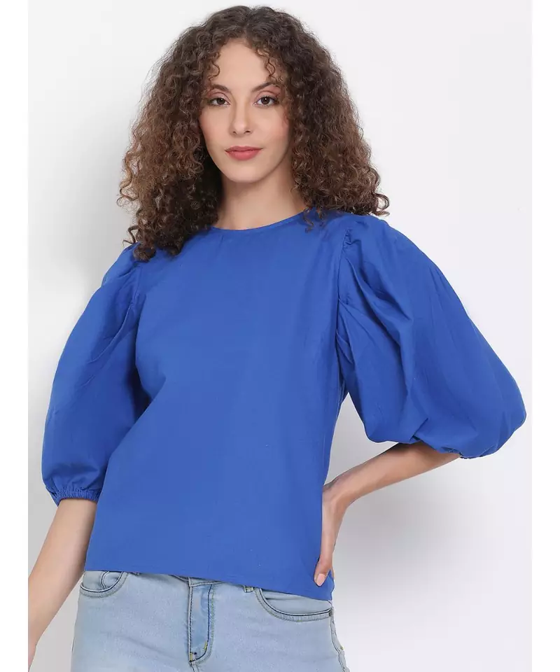 plain Blue Cotton   Top