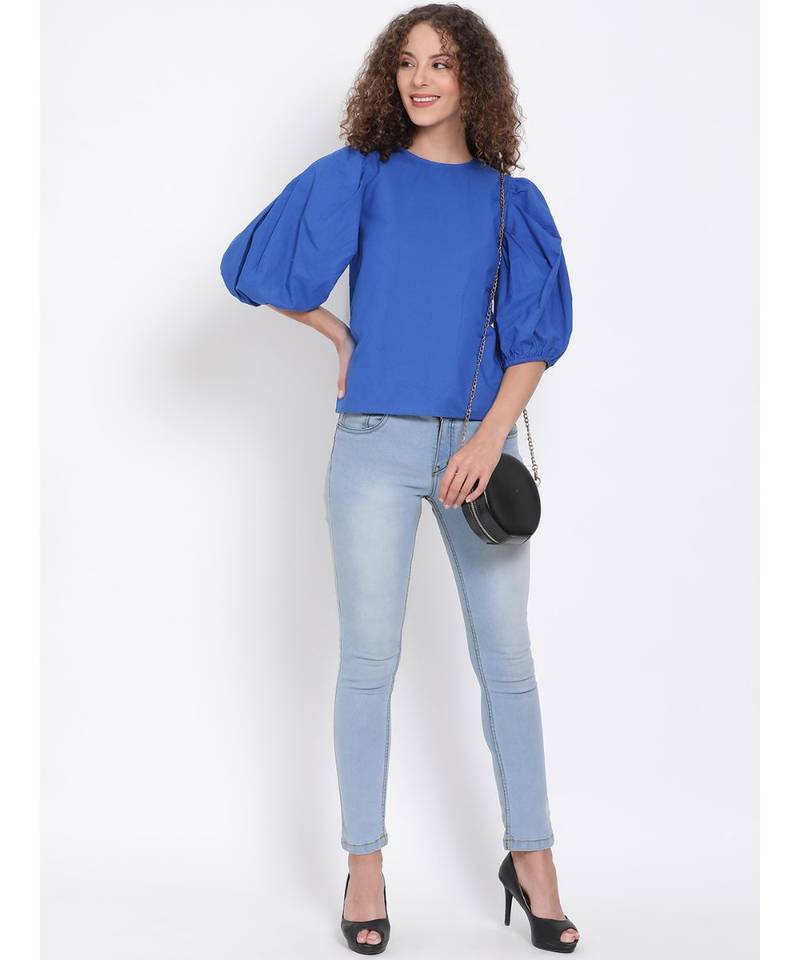 plain Blue Cotton   Top