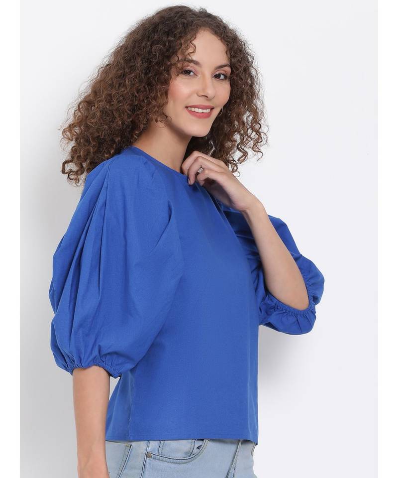 plain Blue Cotton   Top