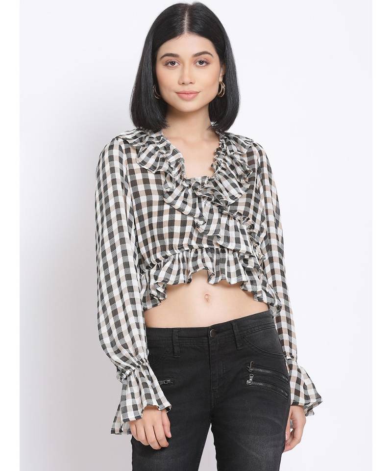 printed Black Polyester   Top