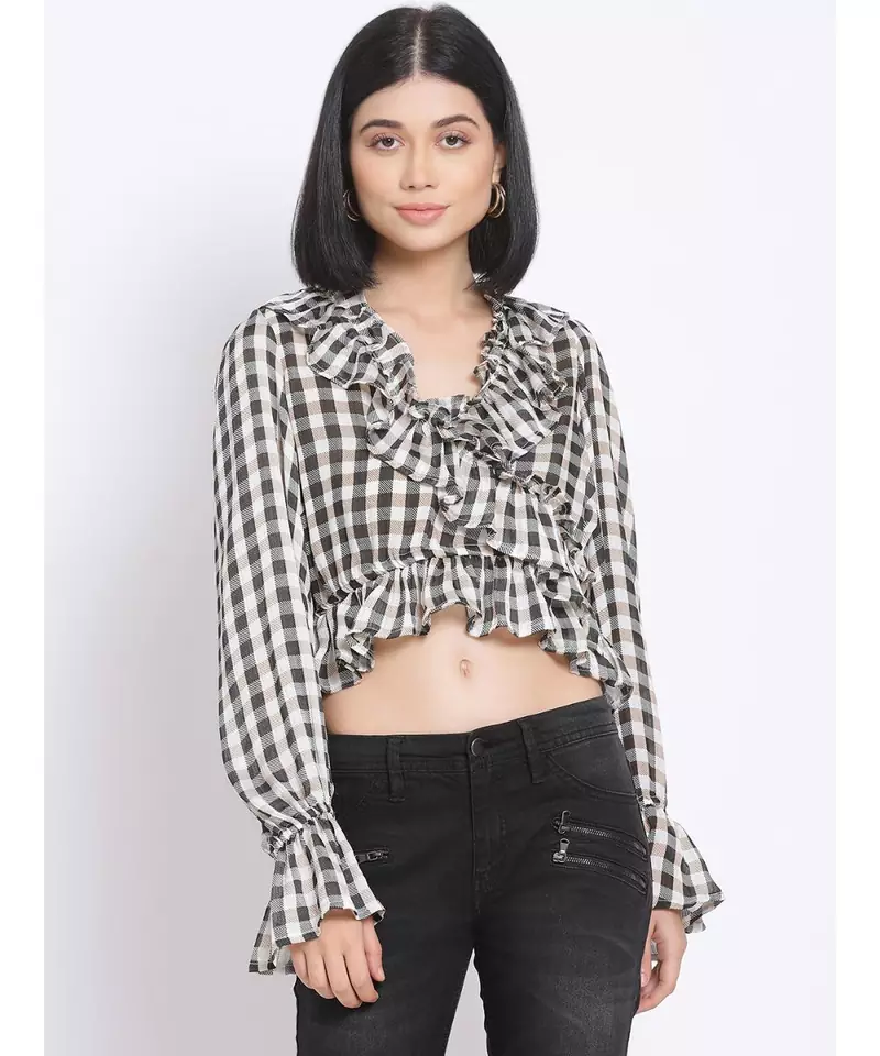 printed Black Polyester   Top