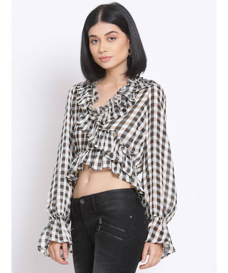 printed Black Polyester   Top