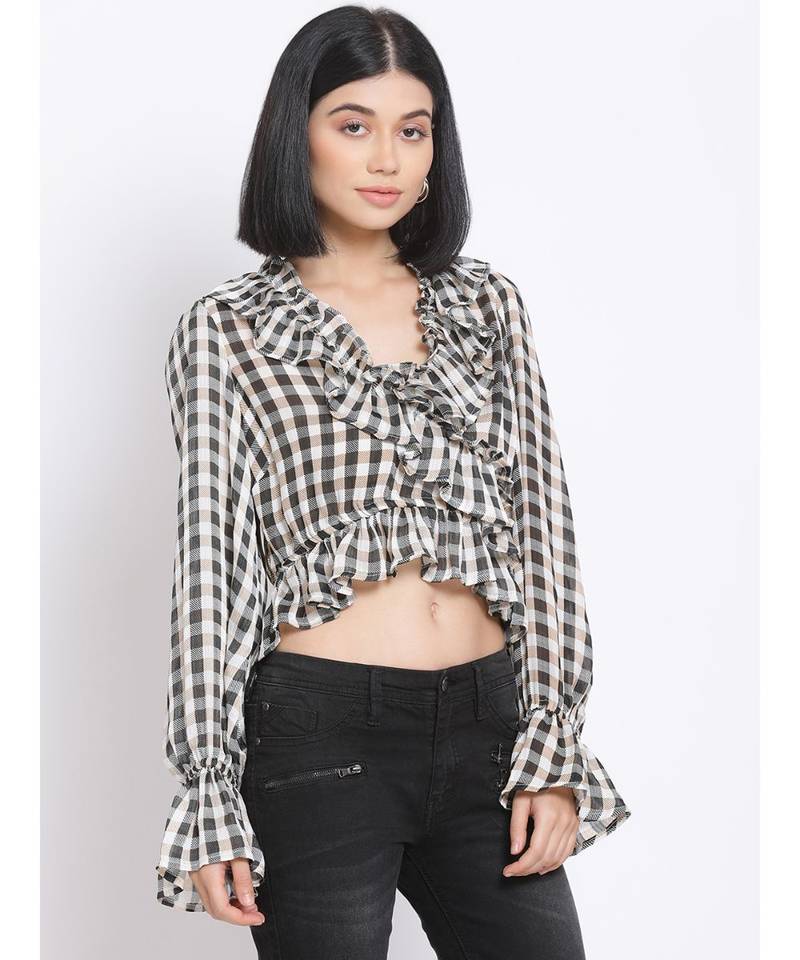 printed Black Polyester   Top